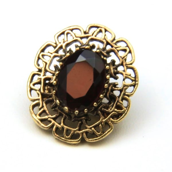 Vintage Gold-Tone & Red Glass Sarah Coventry Brooch Retro Bombshell Jewelry Pin