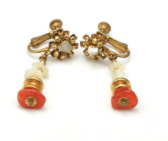 Vintage Miriam Haskell Carnelian Quartz Screw Cli… - image 4