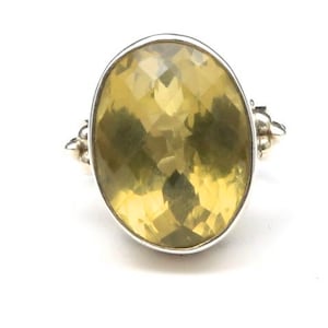 Vintage Faceted Yellow Quartz Sterling Silver Cocktail Ring Large Stone Sz 8.25