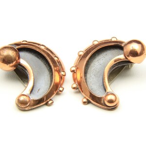 Vintage Copper Renoir Clip On Earrings Modernist 60s Half Moon Shadowbox Retro image 1