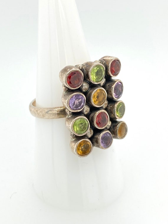 Vintage Artisan Multi Stone Sterling Silver Ring … - image 2