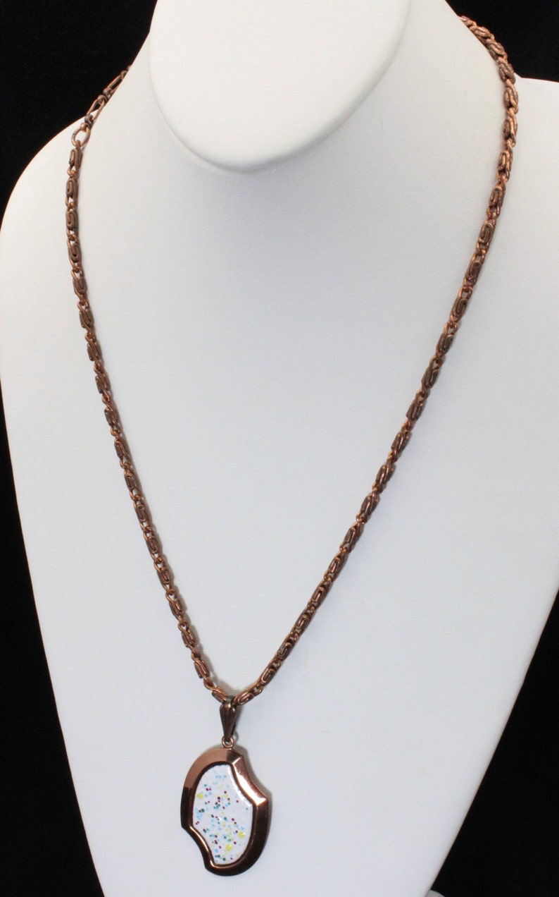 Vintage Mid Century Copper & Confetti Enamel Chain Necklace Etsy