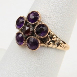 Vintage Amethyst & Ruby 10k Gold Ring Old 1910s Floral Flower Gemstone Sz 7.5 image 2