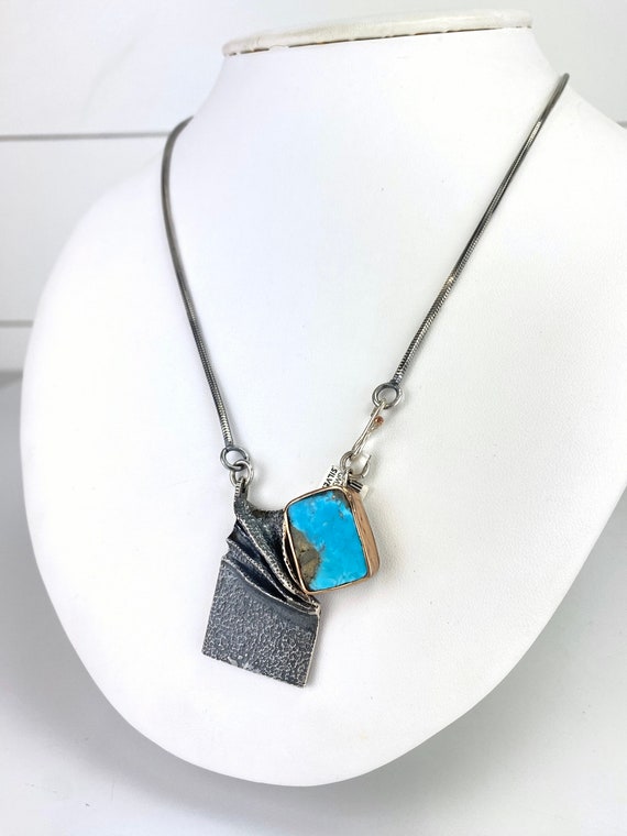 Artisan Modernist Abstract Blue Turquoise Pendant… - image 6