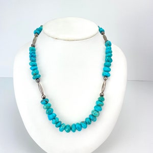 Vintage Navajo Turquoise Nugget Silver Necklace Southwestern Artisan 20&quot;