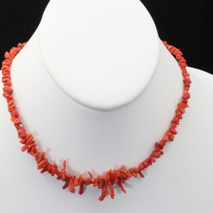 Vintage Natural Red Branch Coral Necklace 15 Long with Sterling End Cap Beads image 2