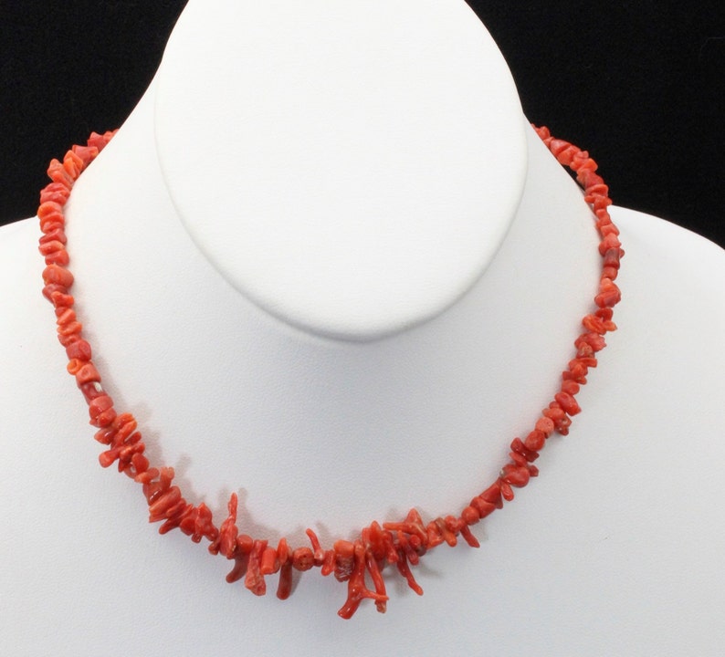 Vintage Natural Red Branch Coral Necklace 15 Long with Sterling End Cap Beads image 2