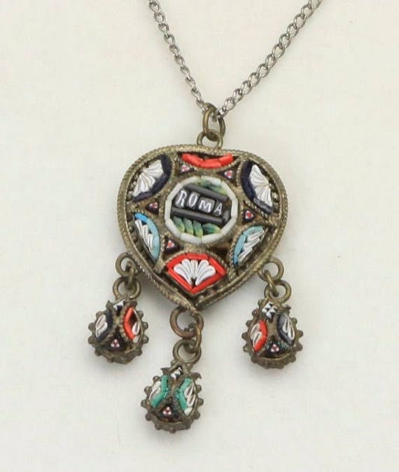 Vintage Italian Colorful Micro Mosaic Necklace Ro… - image 4