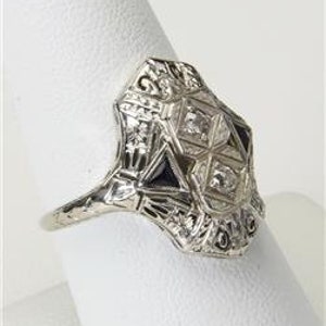 Stunning Vintage 14k White Gold Diamond Art Deco Ring Size 8.25 Antique image 3