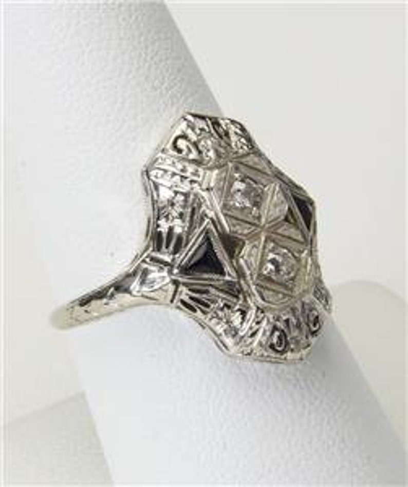 Stunning Vintage 14k White Gold Diamond Art Deco Ring Size 8.25 Antique image 3