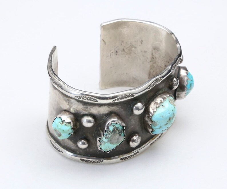 Vintage Large Heavy Navajo Old Pawn Turquoise Cuff Bracelet Sterling ...