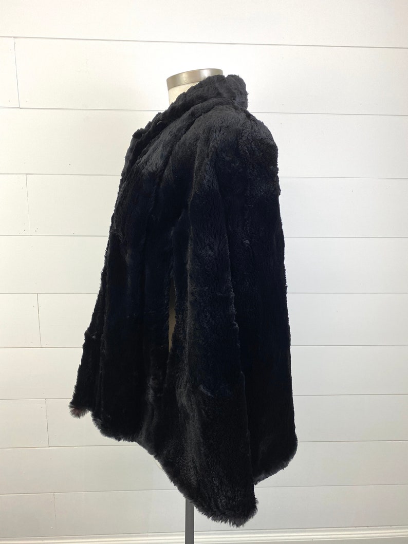 Vintage Shumacher Black Shorn Beaver Fur Coverlet Cape Jacket Lined Sz Large image 3