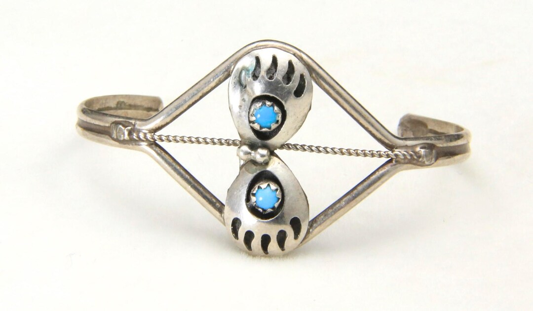 Vintage Navajo Double Bear Paw Child's Cuff Bracelet Sterling Silver ...