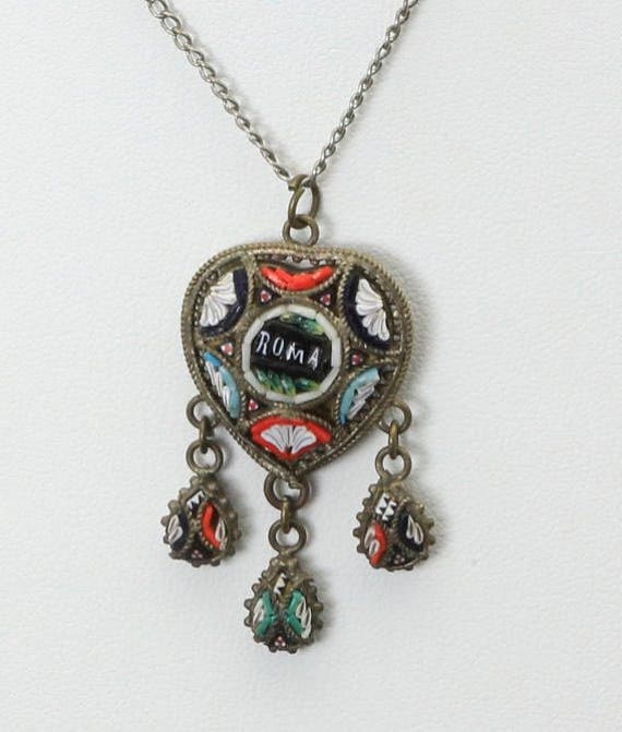 Vintage Italian Colorful Micro Mosaic Necklace Ro… - image 2