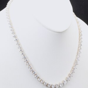 Vintage Sterling Silver & Cubic Zirconia Graduated Necklace Weddings Bridal image 3