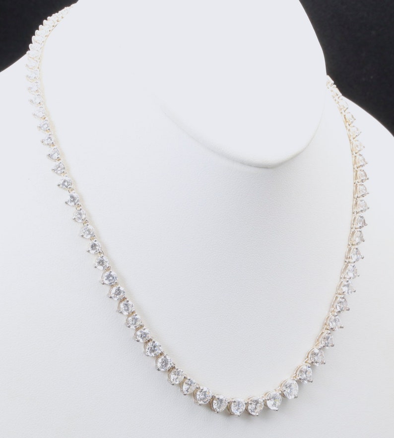 Vintage Sterling Silver & Cubic Zirconia Graduated Necklace Weddings Bridal image 3