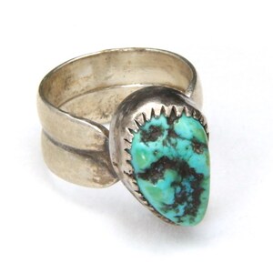 Vintage Sterling Silver Double Band & Green Turquoise Nugget Ring Size 5