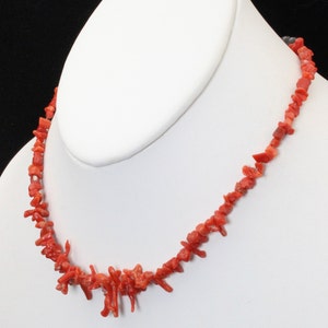 Vintage Natural Red Branch Coral Necklace 15 Long with Sterling End Cap Beads image 3