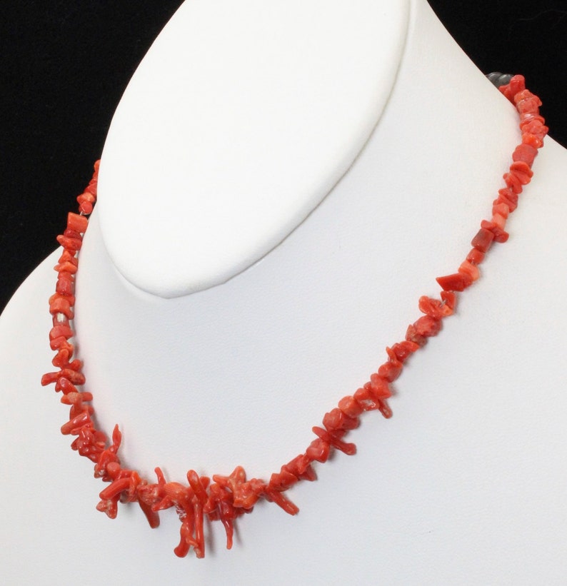 Vintage Natural Red Branch Coral Necklace 15 Long with Sterling End Cap Beads image 3