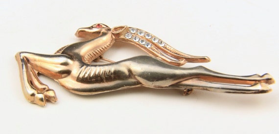 Vintage Large Leaping Gazelle Pin Brooch Gold Ton… - image 3