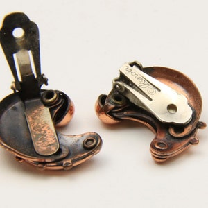 Vintage Copper Renoir Clip On Earrings Modernist 60s Half Moon Shadowbox Retro image 4