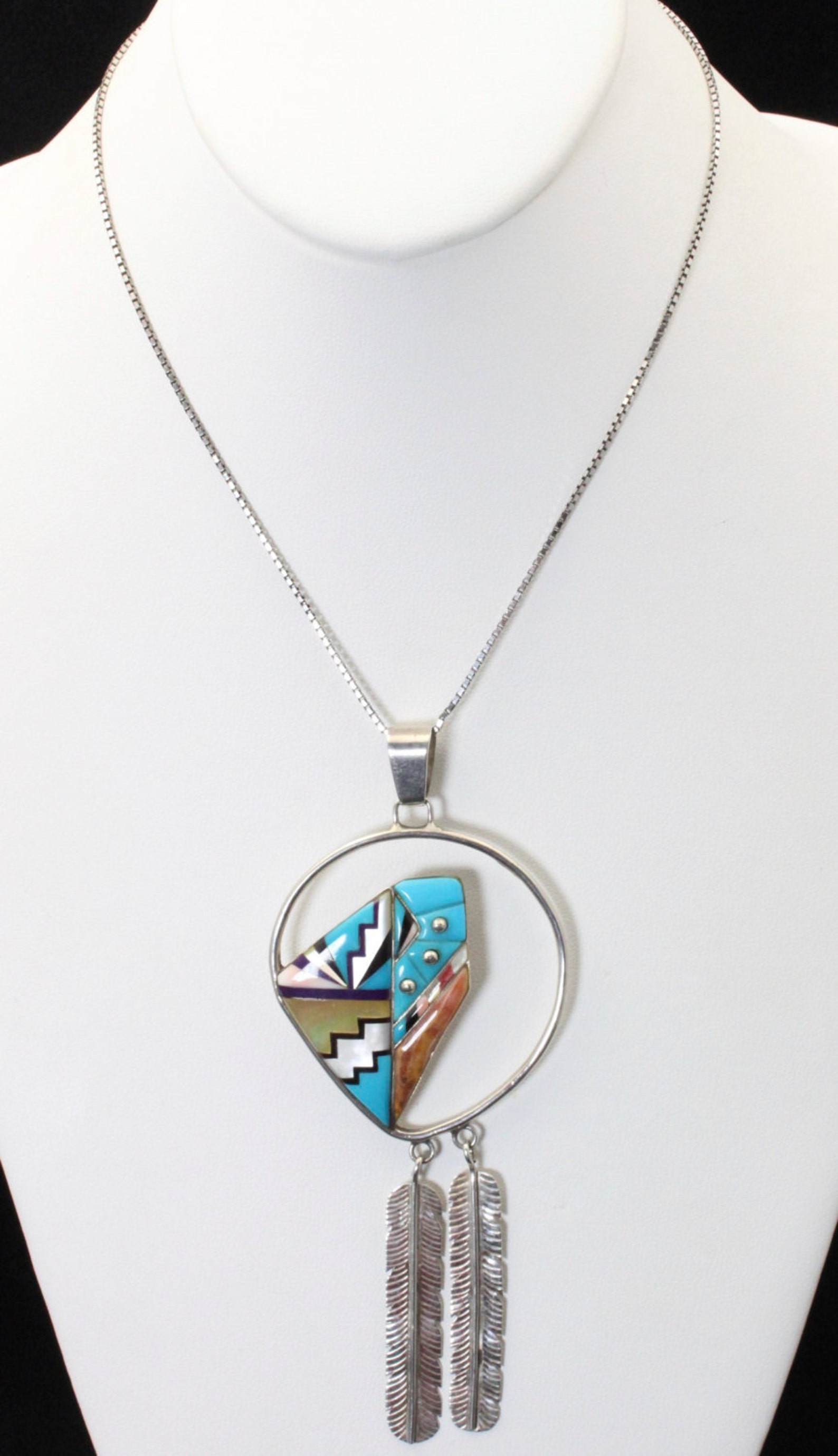 Vintage Zuni Multistone Inlay Necklace Pendant & Dangle Etsy