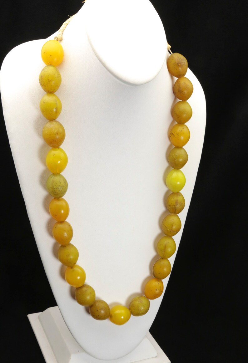 Vintage Antique Hebron African Large Glass Trade Beads Yellow Beaded Necklace 27 image 2