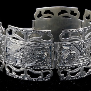 Vintage Sterling Silver Storyteller Picture Panel Bracelet Inca Aztec Mexico
