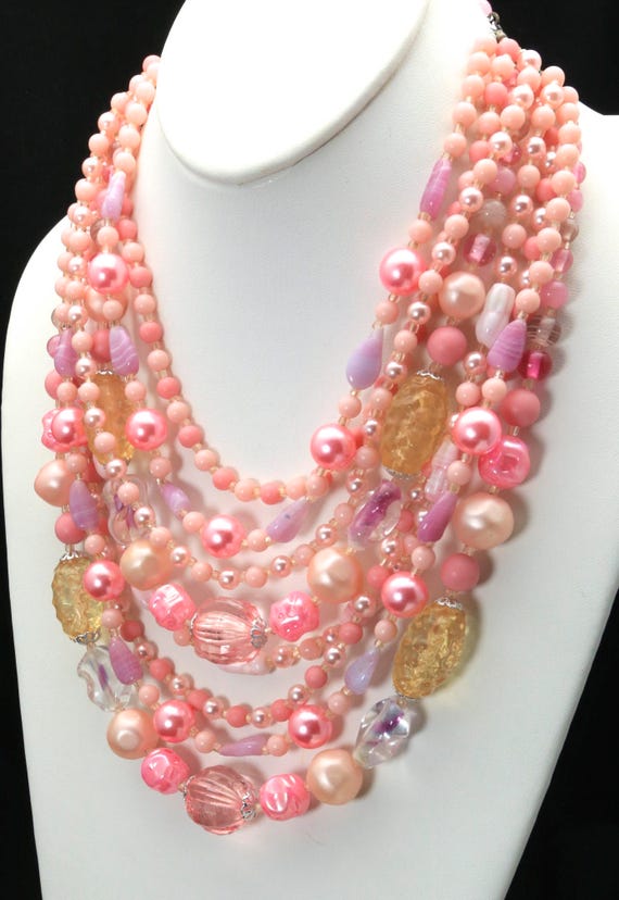 Vintage Eight Strand Multi Shade Pink Beaded Bomb… - image 4