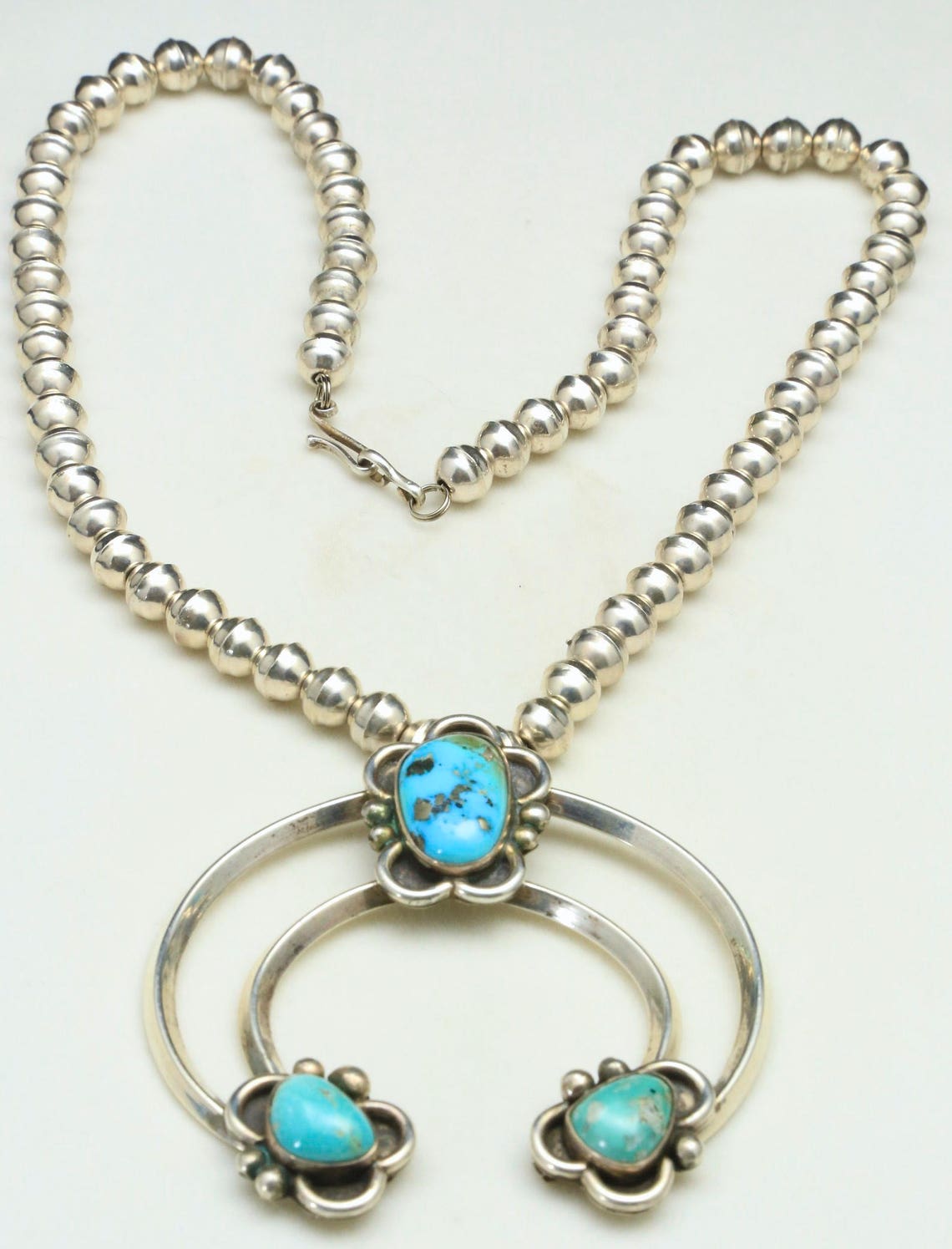 Vintage Navajo Artisan Sterling Silver Turquoise Large Naja Squash ...