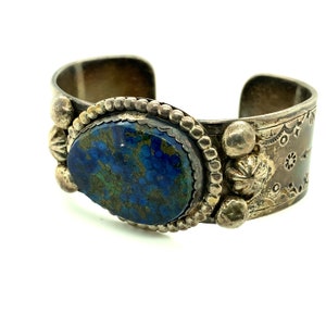 Vintage Navajo Deep Blue Chrysocolla Sterling Silver Cuff Bracelet Artisan Native image 2