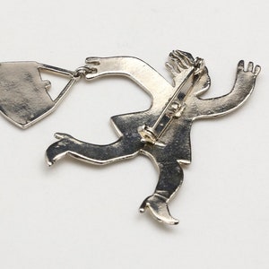 Vintage 80s Whimsical Fun Woman Going Shopping Handbag Pin Brooch Silver Tone image 3