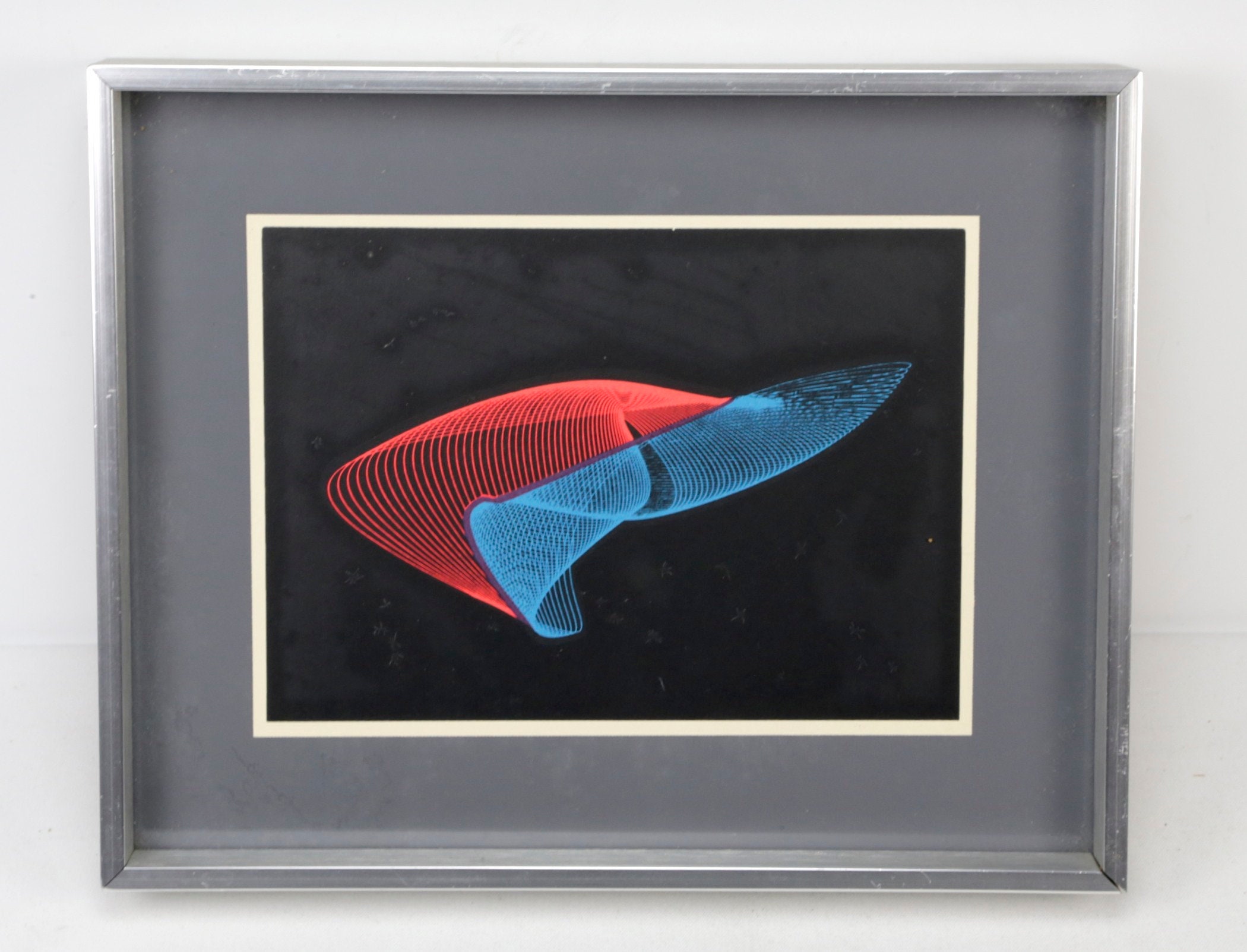 Vintage Mid Century Modern Silkscreen Print Op Art Warped Space Neon Graphic