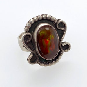 Vintage Artisan Navajo Fire Agate Sterling Silver Ring Sz 6.25 Swirls Southwestern