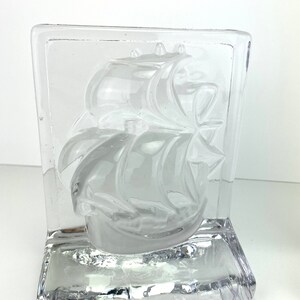 Vintage Heavy Clear Art Glass Ships Nautical Bookends Mid Century Modern image 2