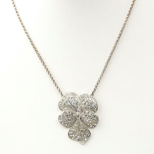 Gorgeous Vintage Sterling Silver & Rhinestone Flower Pendant Necklace