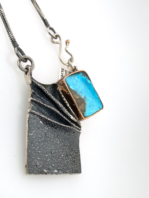 Artisan Modernist Abstract Blue Turquoise Pendant… - image 3
