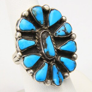 Vintage Large Sterling Silver & Turquoise Petit Point Ring Southwestern Size 8.5