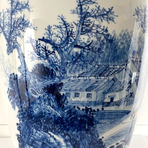 Vintage Huge Japanese Art Pottery Arita Asian Blue White Porcelain Vase Signed image 4