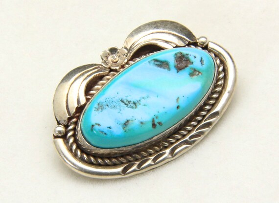 Vintage Navajo Sterling Silver Turquoise Stone Brooch Pin - Silver Turquoise Pendant Brooch