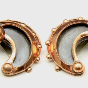 Vintage Copper Renoir Clip On Earrings Modernist 60s Half Moon Shadowbox Retro image 3