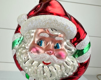 Christopher Radko 2002 Double Sided Santa Reindeer Glass Christmas Ornament