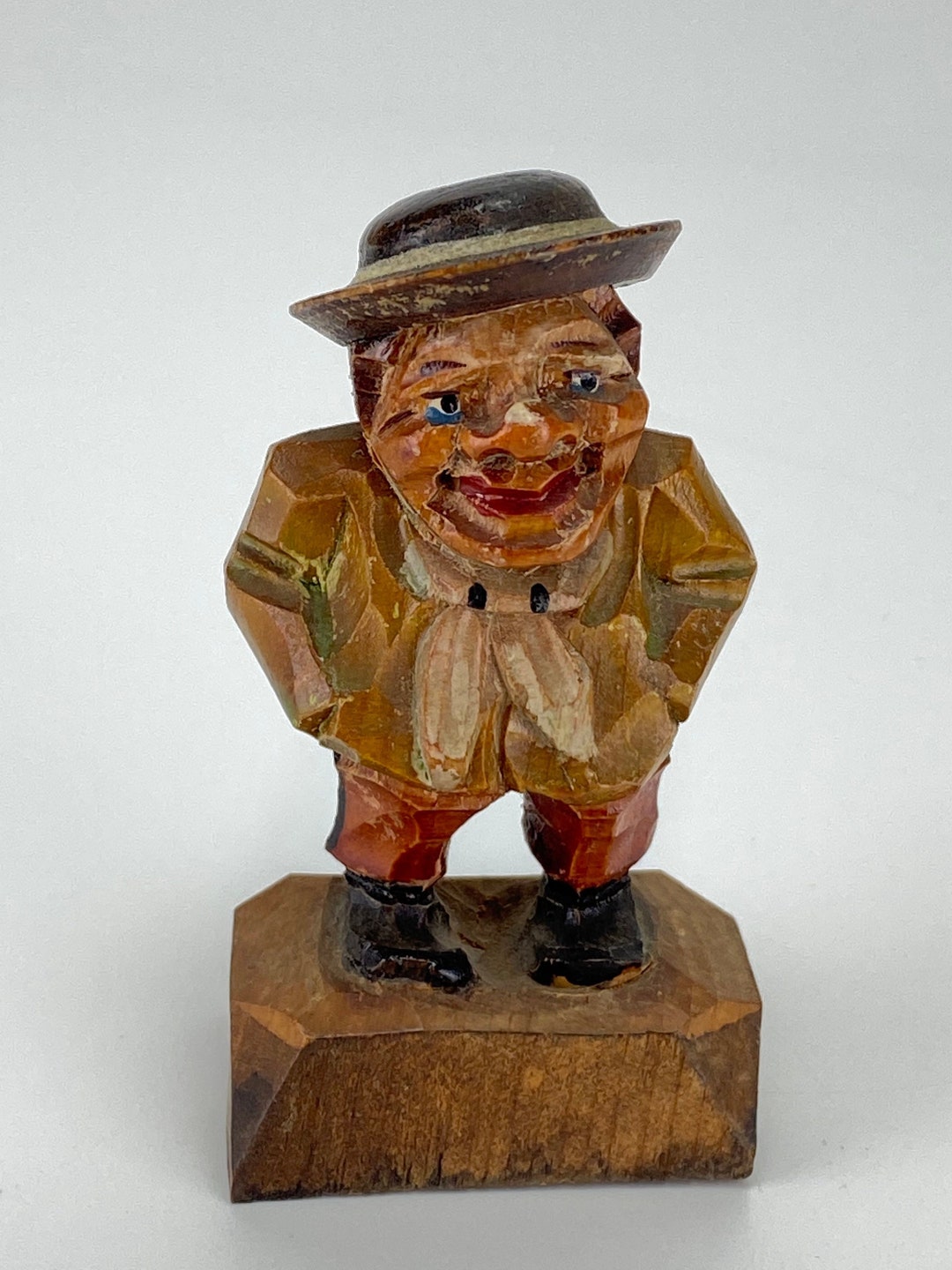 Vintage Hand Carved Wood Small Man Anri Italy Figure Figurine Sculpture ...
