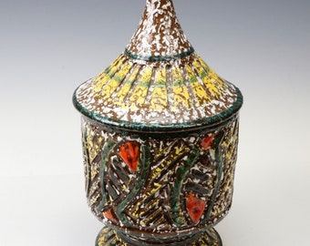 Vintage Mid Century Bitossi Raymor Vase w/ Lid Ceramic Pottery Fish Marked Italy