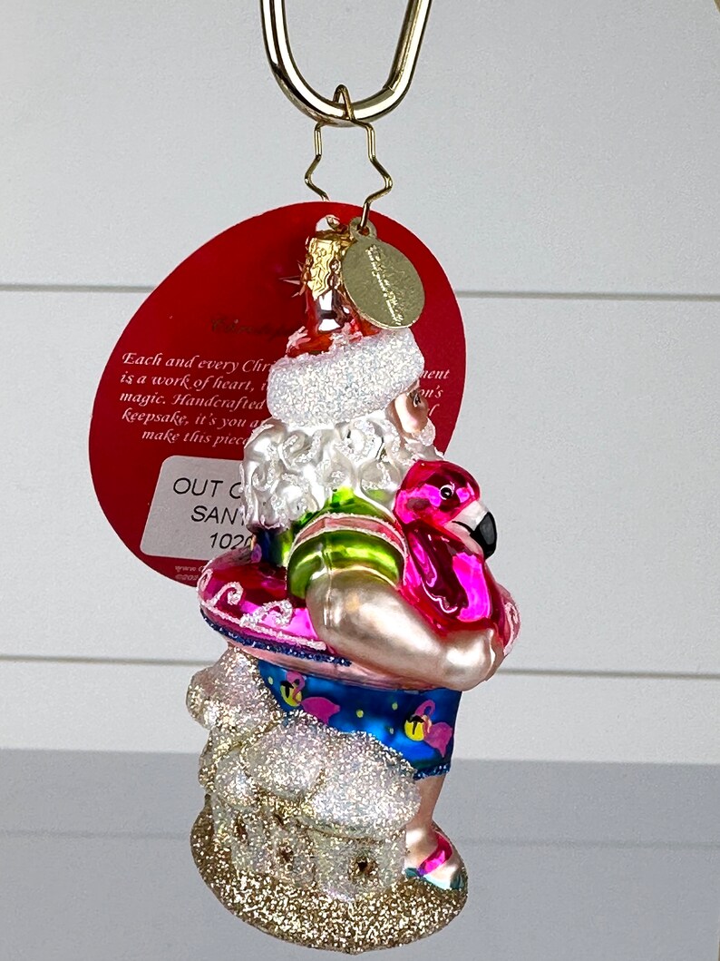 Christopher Radko Santa Gem OUT OF OFFICE Flamingo Glass Christmas Ornament image 4