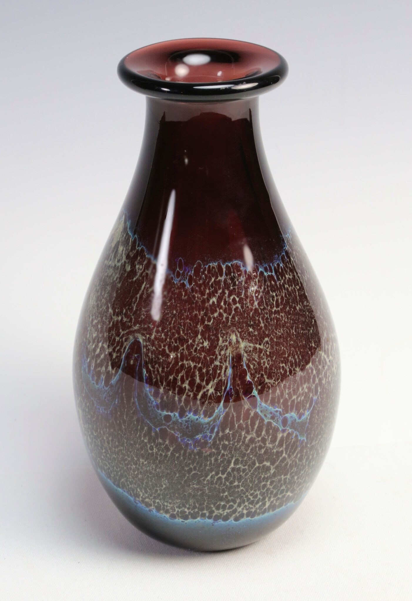 Vtg Buzz Williams 1981 Studio Art Blown Glass Bud Vase Purple Blue Mcm Signed