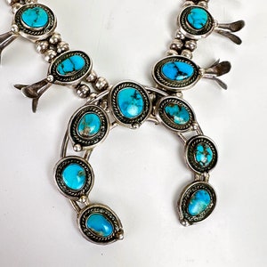 Vintage Navajo Old Pawn Turquoise Sterling Silver Squash Blossom Naja Necklace image 3