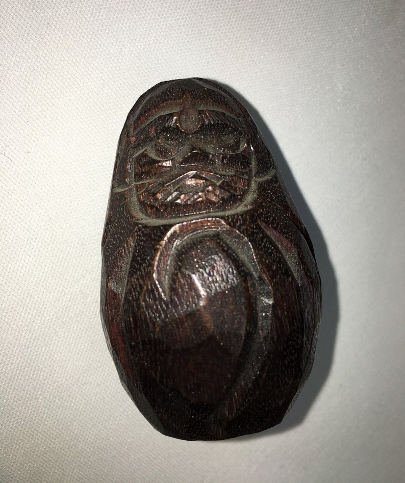 Vtg Netsuke Carved Wooden Sumo Asian Man Figure Wood Art Japanese Artist Signed image 1