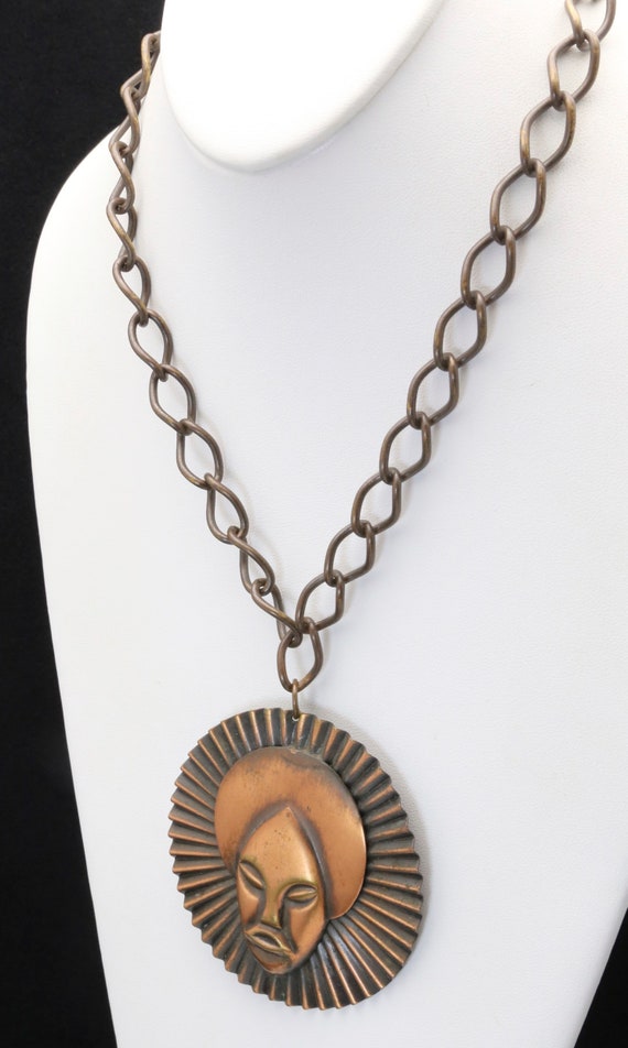 Vintage Nubian African Goddess Copper Chain Neckl… - image 3