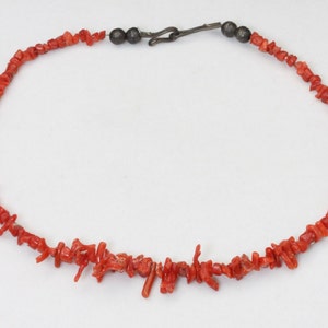 Vintage Natural Red Branch Coral Necklace 15 Long with Sterling End Cap Beads image 4